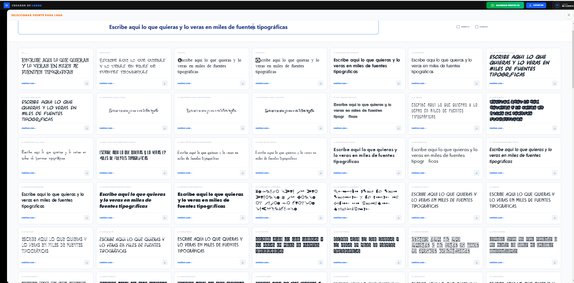 Buscador de fuentes 56k con input maestro