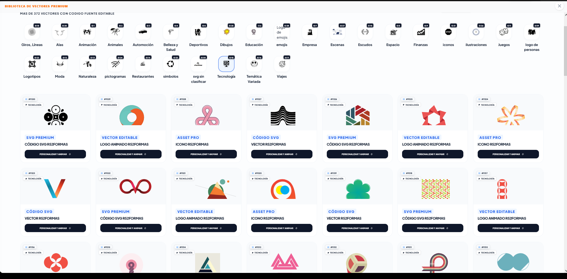 Buscador y categorías de vectores