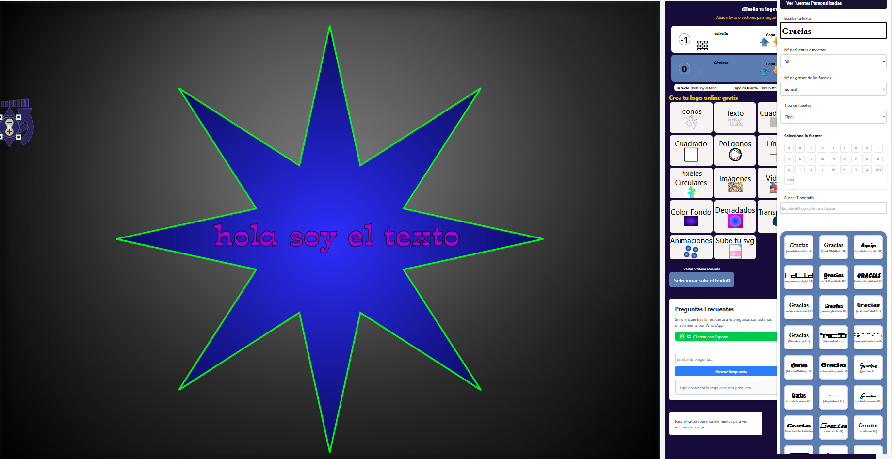 Ejemplos de fuentes personalizadas en gráficos SVG creados con creadorlogos.com
